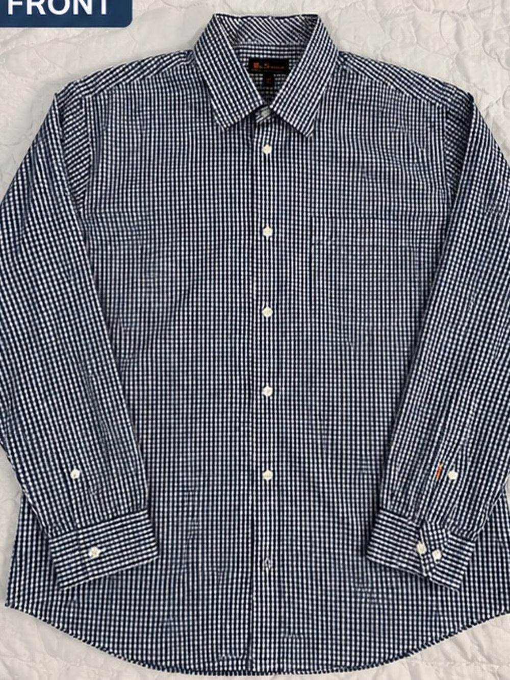 Ben Sherman Navy and White Gingham Dress Shirt